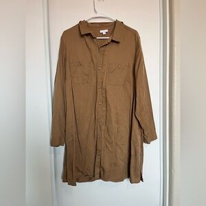 J.Jill Women’s Brown Long Sleeve Button Front Tunic Shirt Top Size XL Roll Tab